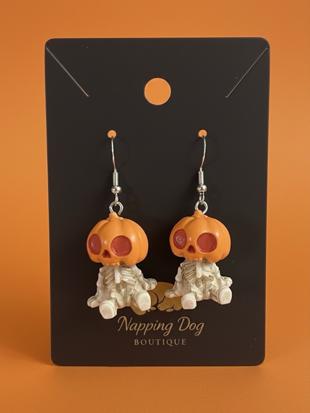 Pumpkin Skeleton Dangle Earrings – Halloween Novelty Earrings